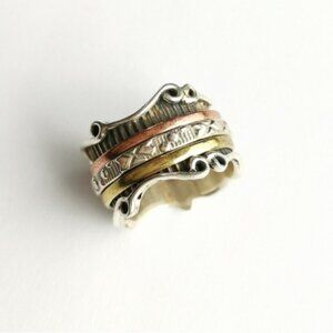 Handmade Sterling Silver three tone spinning pinner ring
